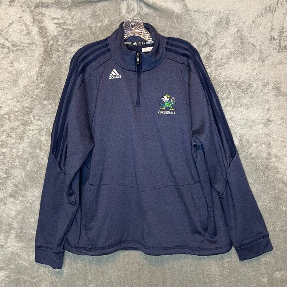 adidas Men Notre Dame Baseball Essentials Stripes 1/4 Zip Mock Neck Pullover XL - Picture 1 of 13